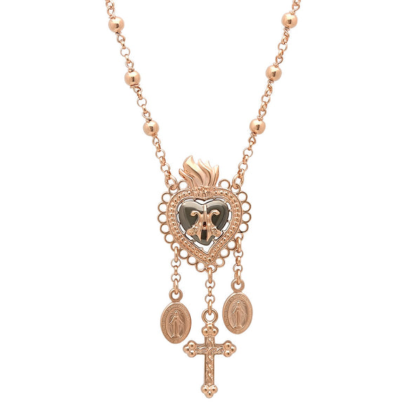Rose Gold Plated Silver Sacred Heart Necklace (Adjustable 16+ 1 Inch)
