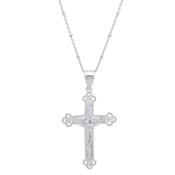Sterling Silver White Topaz Crucifix Necklace (18 Inch)