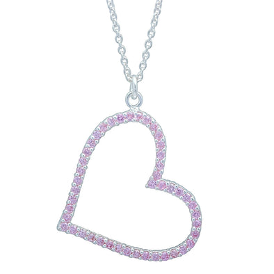 Sterling Silver Pink CZ Heart Necklace (17 Inch)