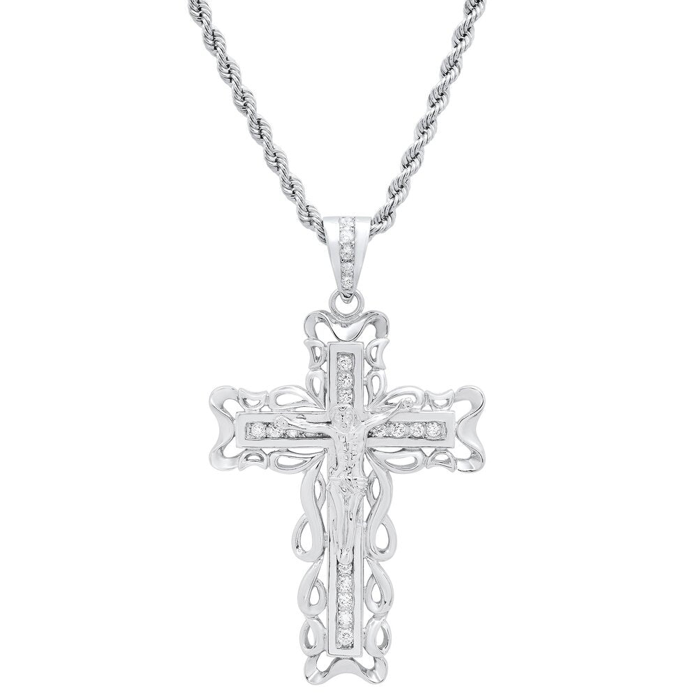 Sterling Silver CZ Crucifix Necklace ( 20-24 Inch )