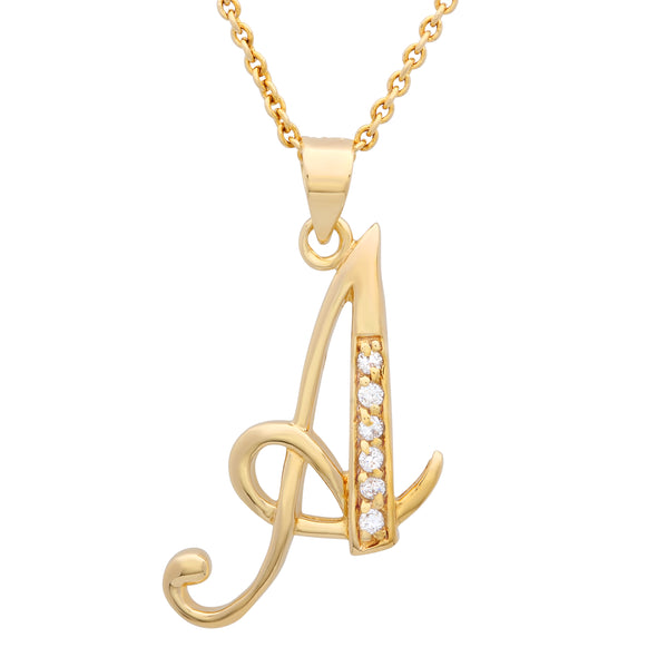 Gold Plated Silver CZ Script Initial Necklace