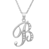 Platinum Plated Silver CZ Script Initial Necklace