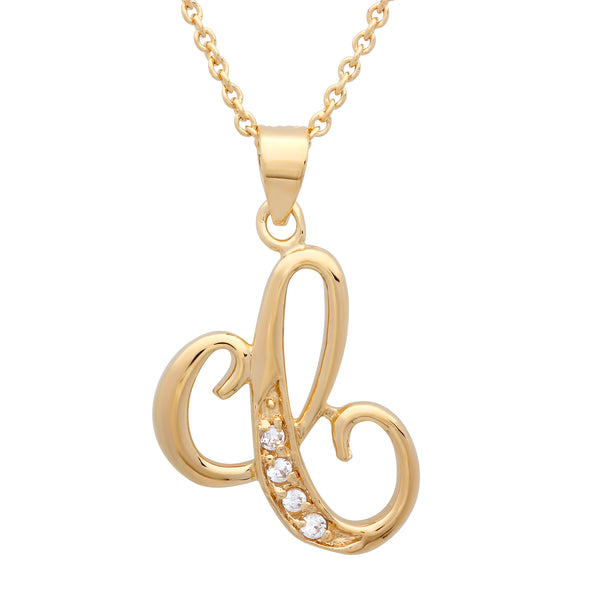 Gold Plated Silver CZ Script Initial Necklace