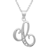 Platinum Plated Silver CZ Script Initial Necklace
