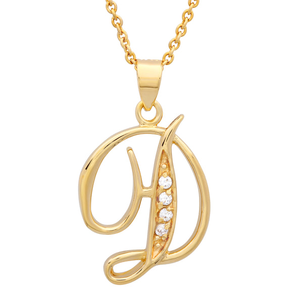 Gold Plated Silver CZ Script Initial Necklace