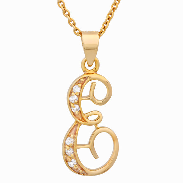 Gold Plated Silver CZ Script Initial Necklace