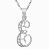 Platinum Plated Silver CZ Script Initial Necklace