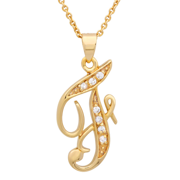 Gold Plated Silver CZ Script Initial Necklace