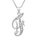 Platinum Plated Silver CZ Script Initial Necklace
