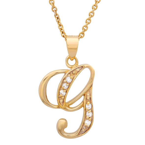Gold Plated Silver CZ Script Initial Necklace