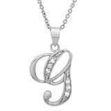 Platinum Plated Silver CZ Script Initial Necklace