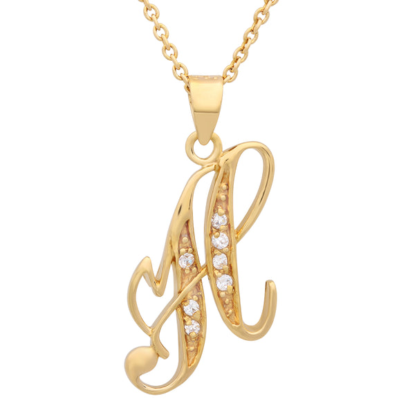 Gold Plated Silver CZ Script Initial Necklace