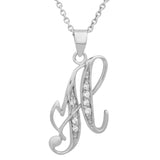 Platinum Plated Silver CZ Script Initial Necklace