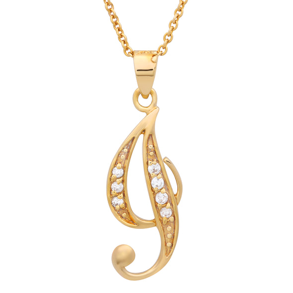 Gold Plated Silver CZ Script Initial Necklace