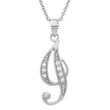 Platinum Plated Silver CZ Script Initial Necklace