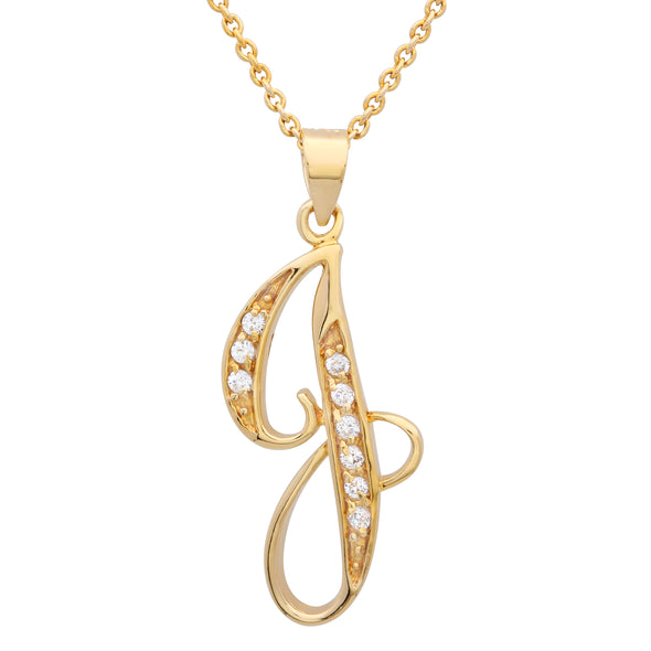 Gold Plated Silver CZ Script Initial Necklace
