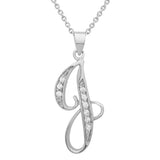 Platinum Plated Silver CZ Script Initial Necklace