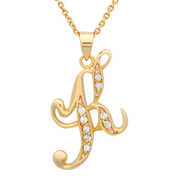 Gold Plated Silver CZ Script Initial Necklace