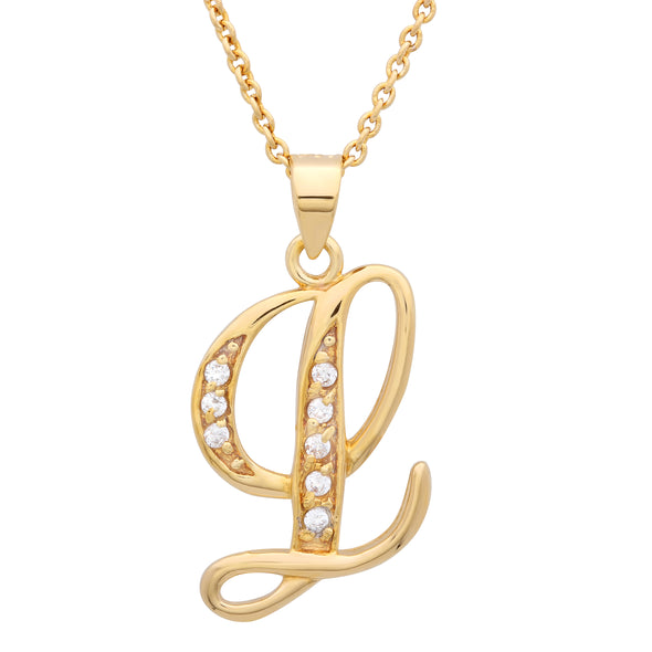 Gold Plated Silver CZ Script Initial Necklace
