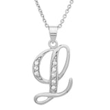 Platinum Plated Silver CZ Script Initial Necklace