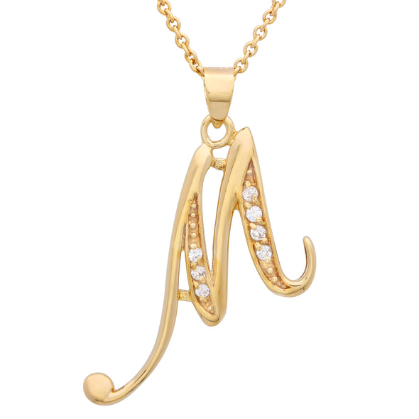 Gold Plated Silver CZ Script Initial Necklace