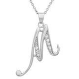 Platinum Plated Silver CZ Script Initial Necklace