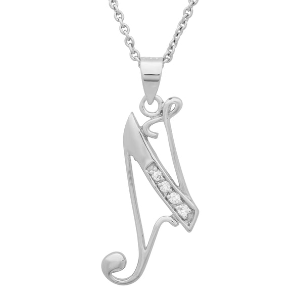 Rhodium Plated Silver CZ Script Initial Necklace