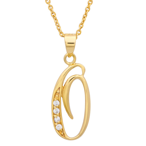 Gold Plated Silver CZ Script Initial Necklace