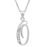 Platinum Plated Silver CZ Script Initial Necklace
