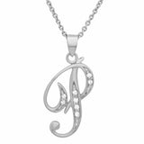 Platinum Plated Silver CZ Script Initial Necklace
