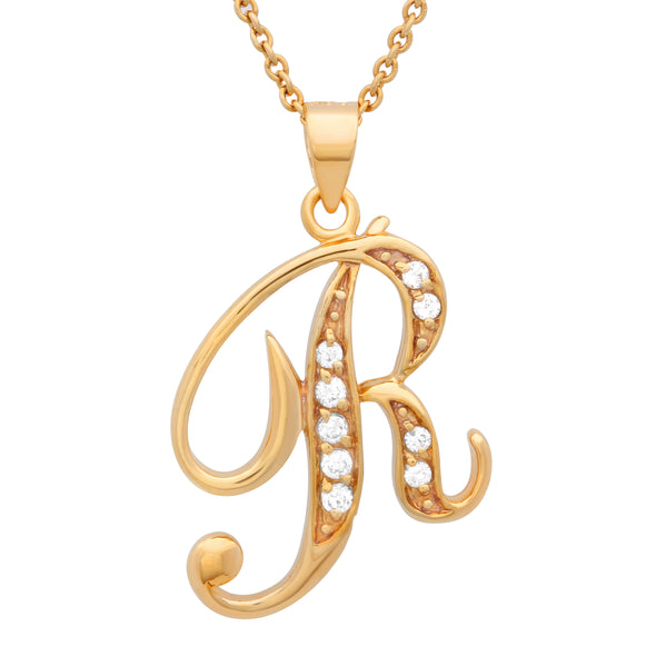 Gold Plated Silver CZ Script Initial Necklace
