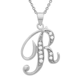 Platinum Plated Silver CZ Script Initial Necklace