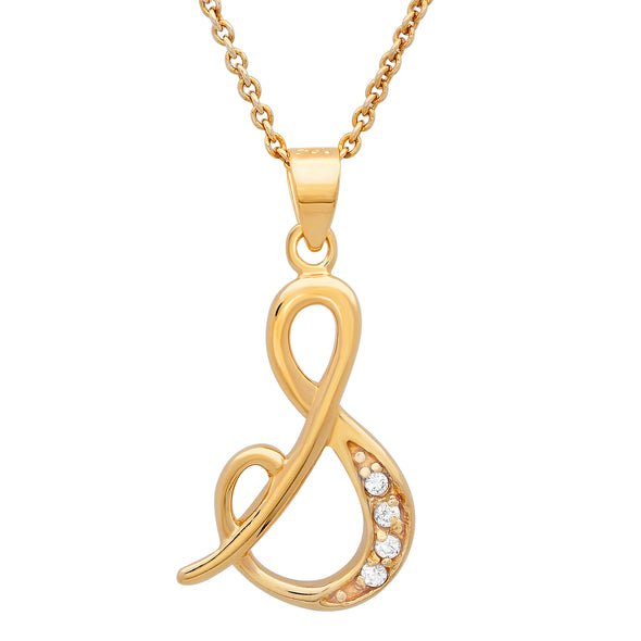 Gold Plated Silver CZ Script Initial Necklace