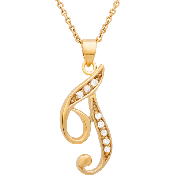 Gold Plated Silver CZ Script Initial Necklace