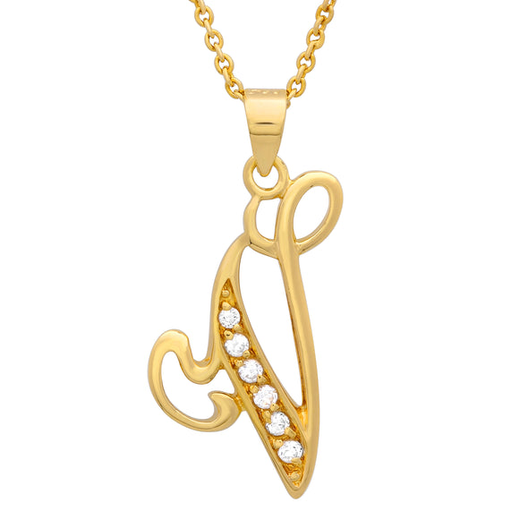 Gold Plated Silver CZ Script Initial Necklace