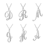 Platinum Plated Silver CZ Script Initial Necklace
