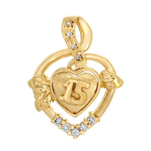 Gold Plated Silver 15 Quinceanera CZ Heart Necklace