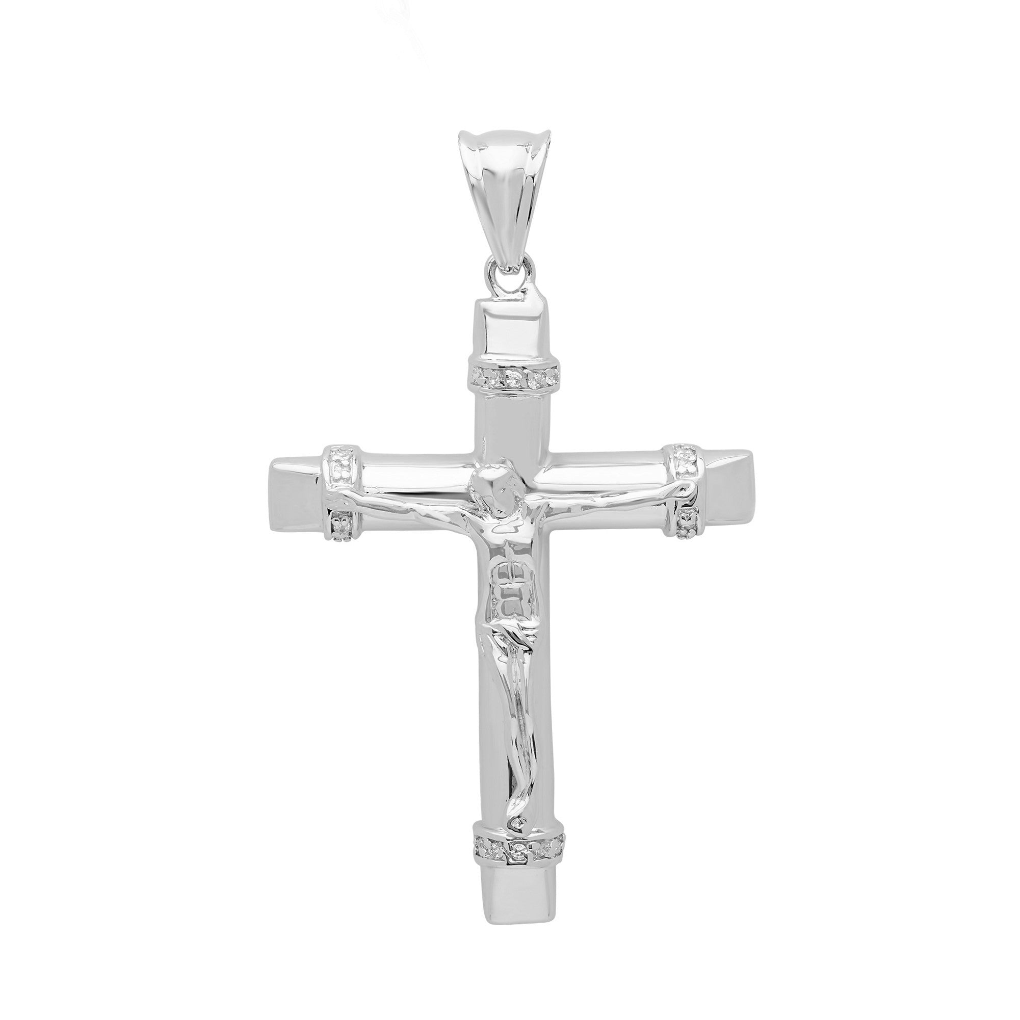 Sterling Silver and Cubic Zirconia Crucifix Pendant