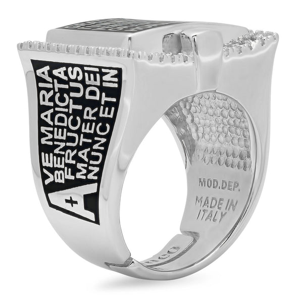 Sterling Silver and Enamel Hail Mary Ring ( Size 5.5-8.5 )
