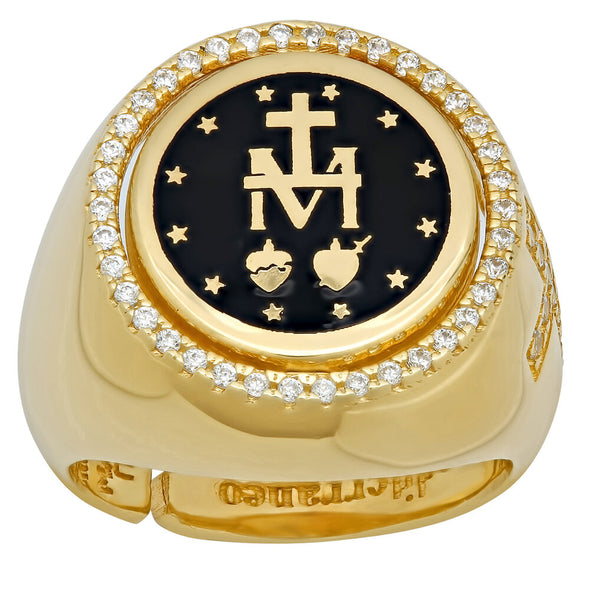 Yellow Gold Plated Silver and Enamel Miraculous Ring ( Size 5.5-8.5 )