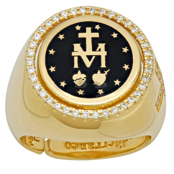 Yellow Gold Plated Silver and Enamel Miraculous Ring ( Size 5.5-8.5 )