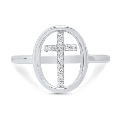 Sterling Silver and Cubic Zirconia Cross Ring ( Size 5-8 )