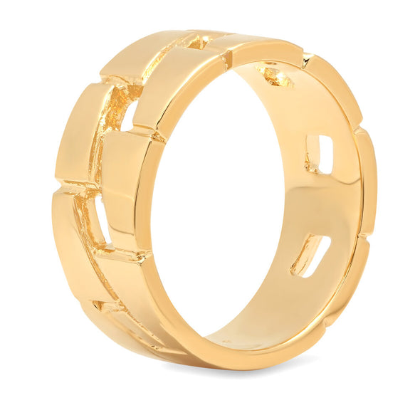 Yellow Gold Plated Silver Cuban Link Ring (Size 5-12)