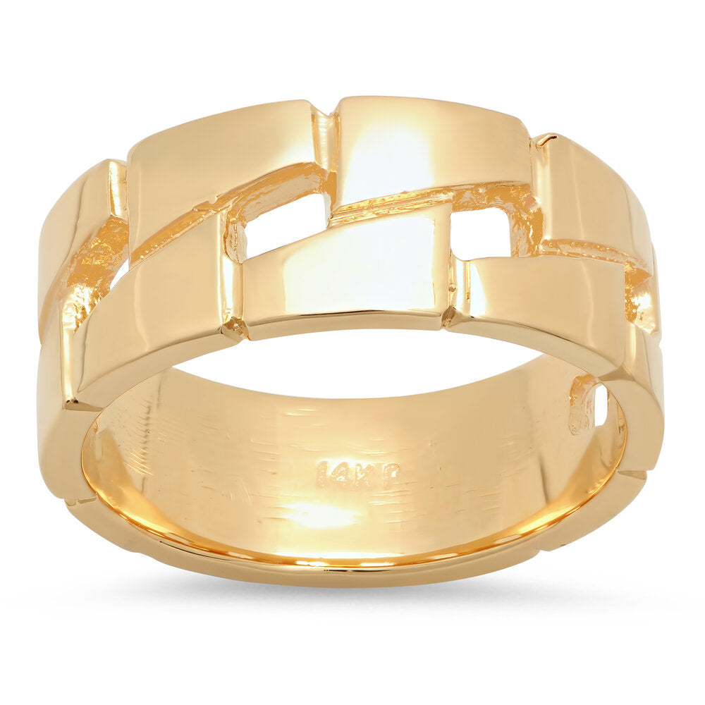 Yellow Gold Plated Silver Cuban Link Ring (Size 5-12)