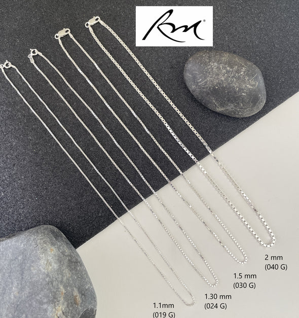 sterling silver box chain 1.1mm 1.3mm 1.5mm 2mm