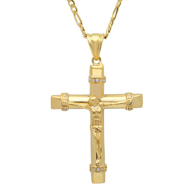 Yellow Gold Plated Silver Crucifix Necklace ( 24 Inch )
